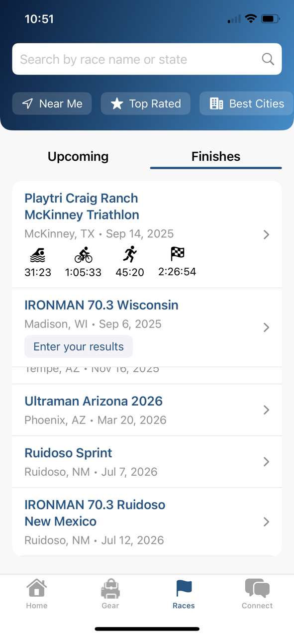 T-Zero Races list screen