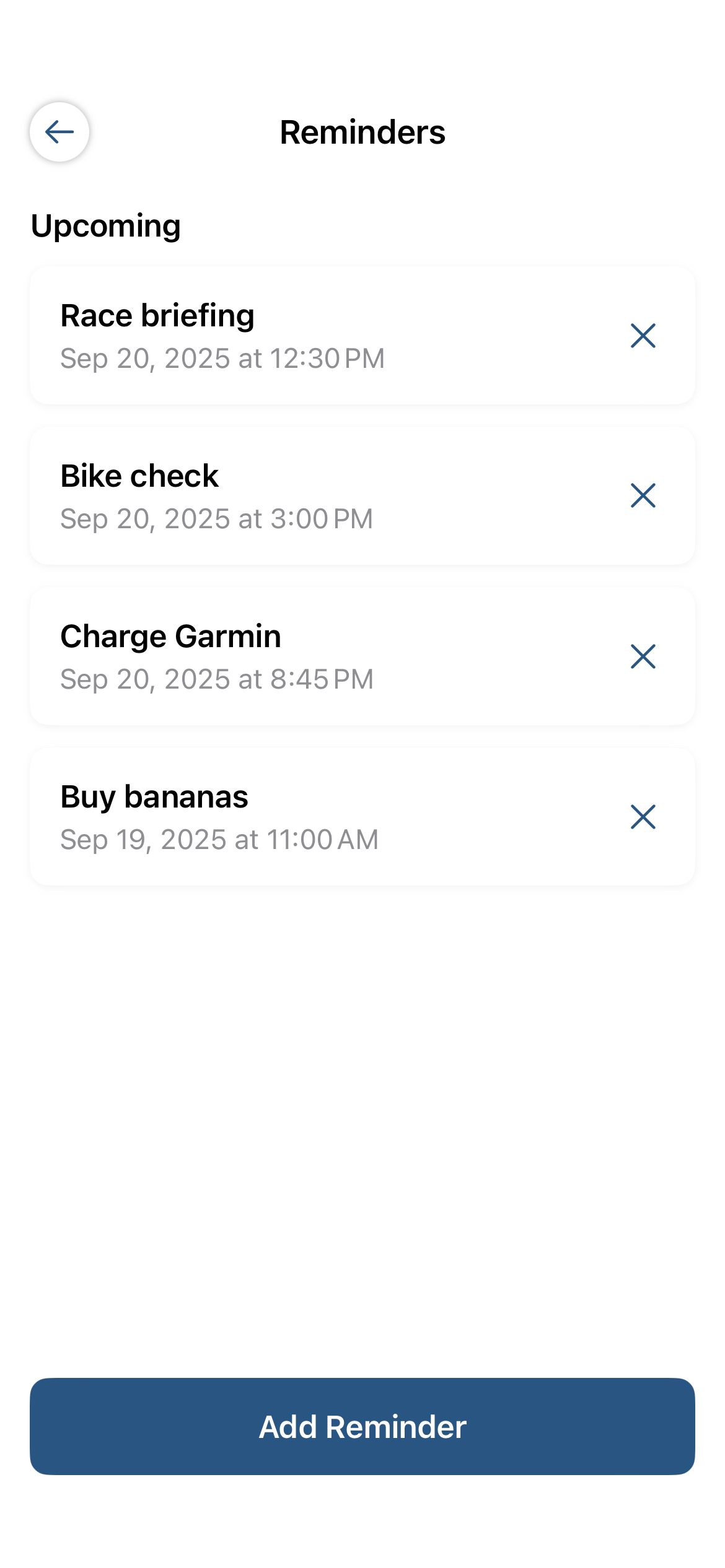T-Zero Reminders screen